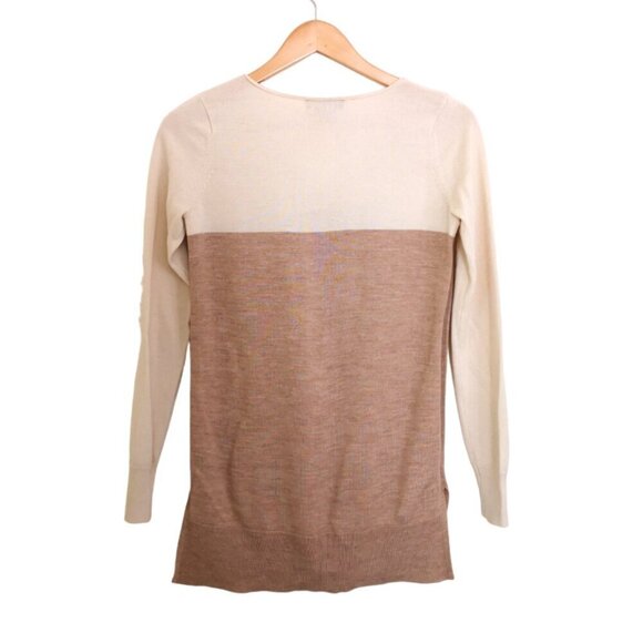 Ann Taylor Colorblock Sweater  Merino Wool Blend Cream/Tan Size XS - Picture 4 of 5
